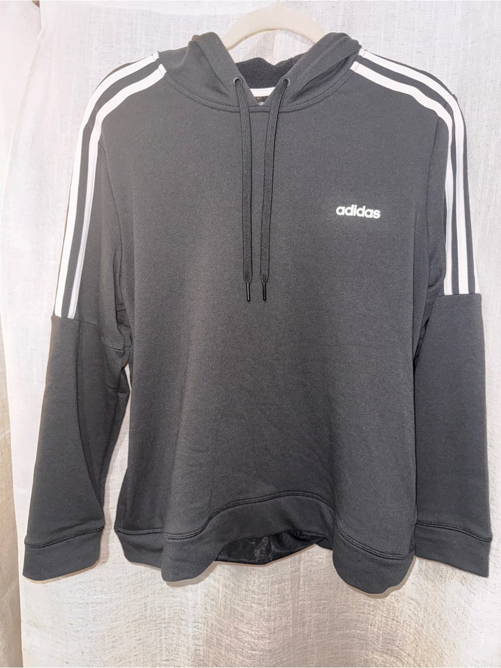 adidas Black Hoodie with White 3-Stripe Shoulder Detail